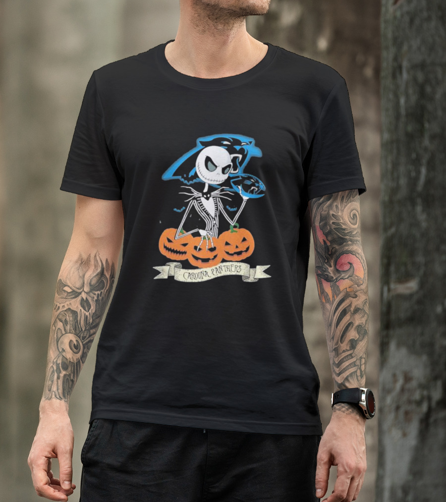 NFL Carolina Panthers Jack Skellington Halloween Football Pumpkins T-Shirt