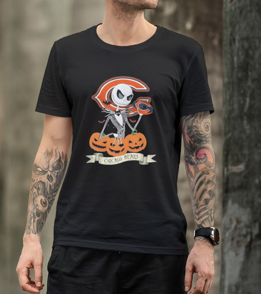 Chicago Bears Halloween Jack Skellington NFL Pumpkin T-Shirt