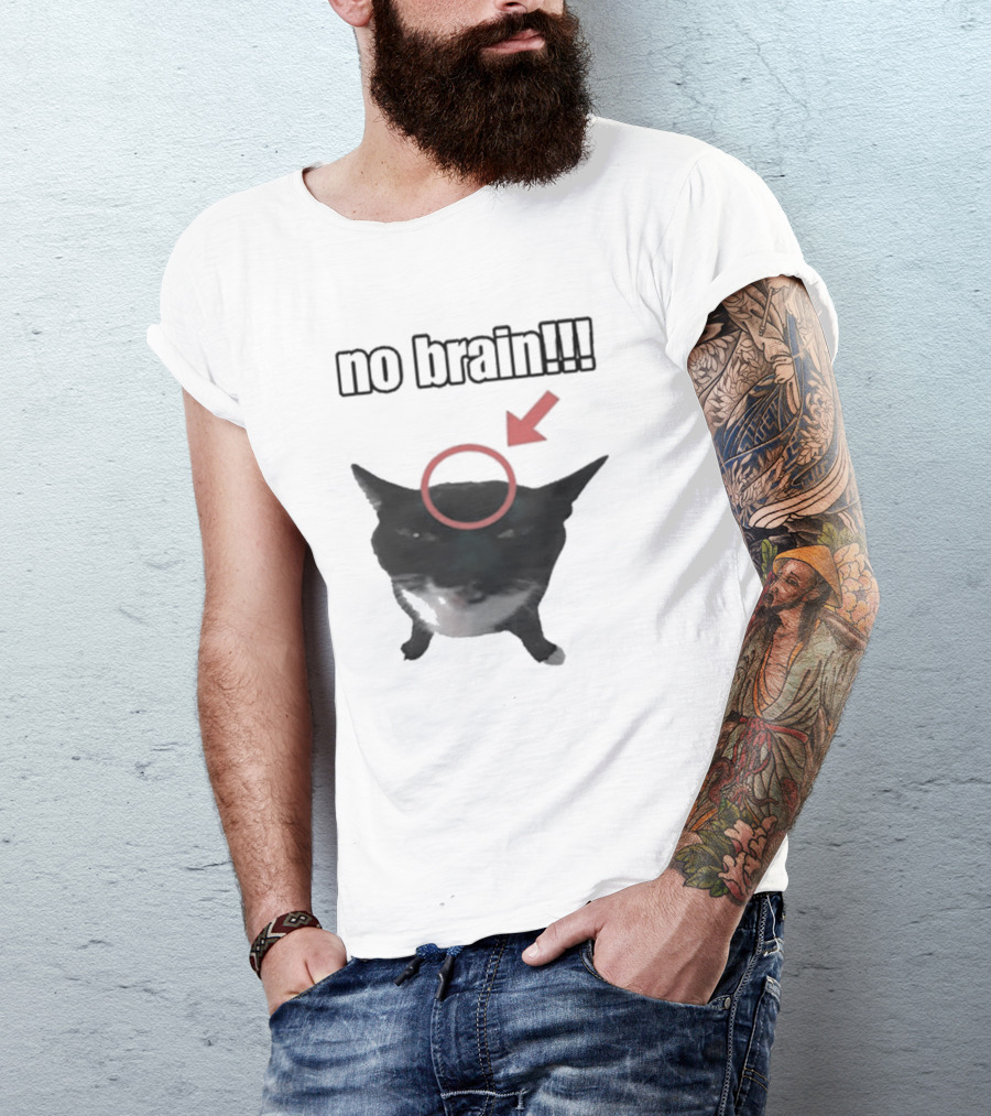 No Brain Cat Red Arrow Circle T-Shirt