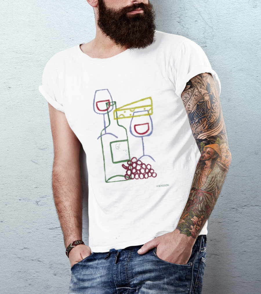 Wine Champagne Good Times Neon Wine Bottle Cheese Grapes T-Shirt