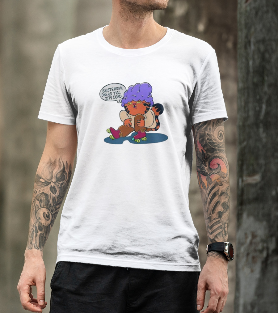 Existential Dread Till I’m Dead Cat Roller Skates Purple Hair T-Shirt