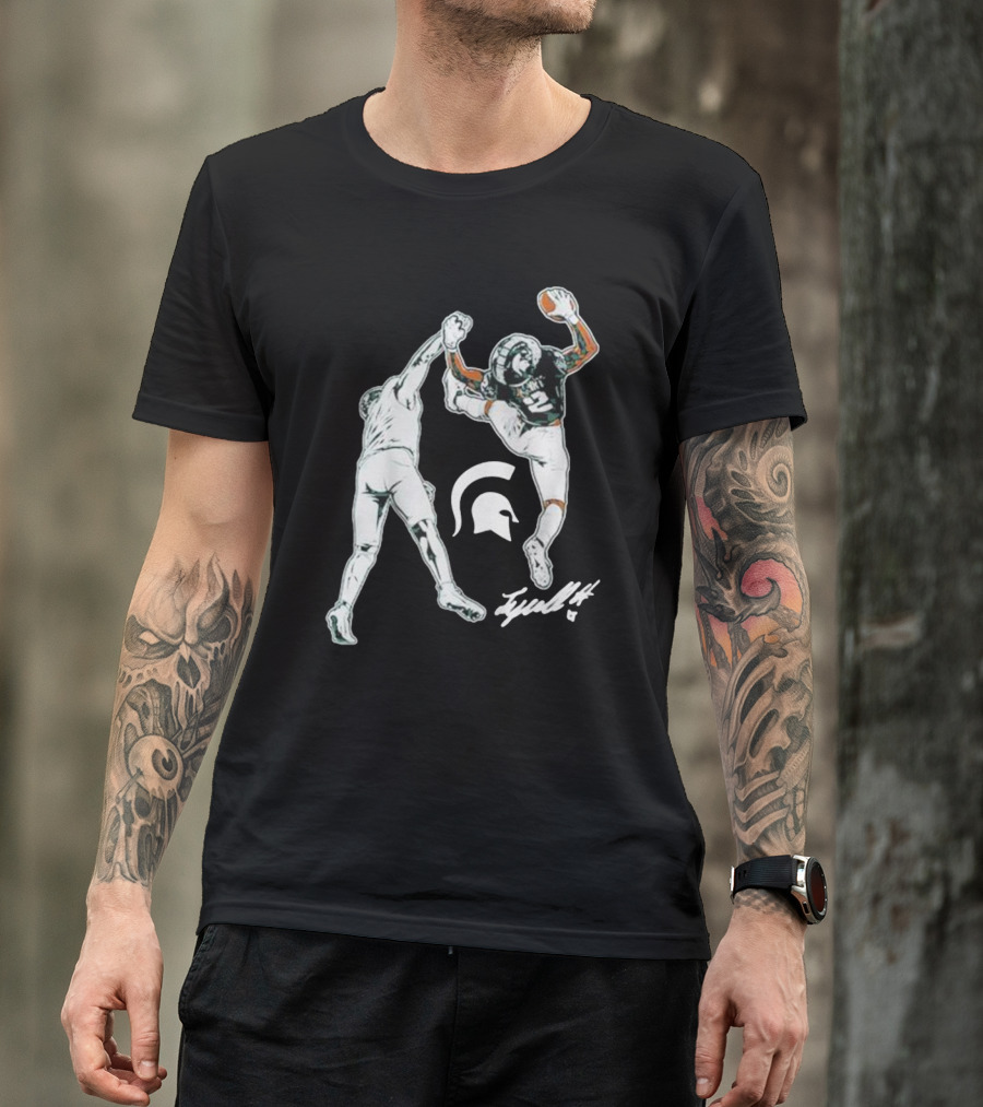 Michigan State Football Tyrell Henry Catch Spartan Logo Signature T-Shirt