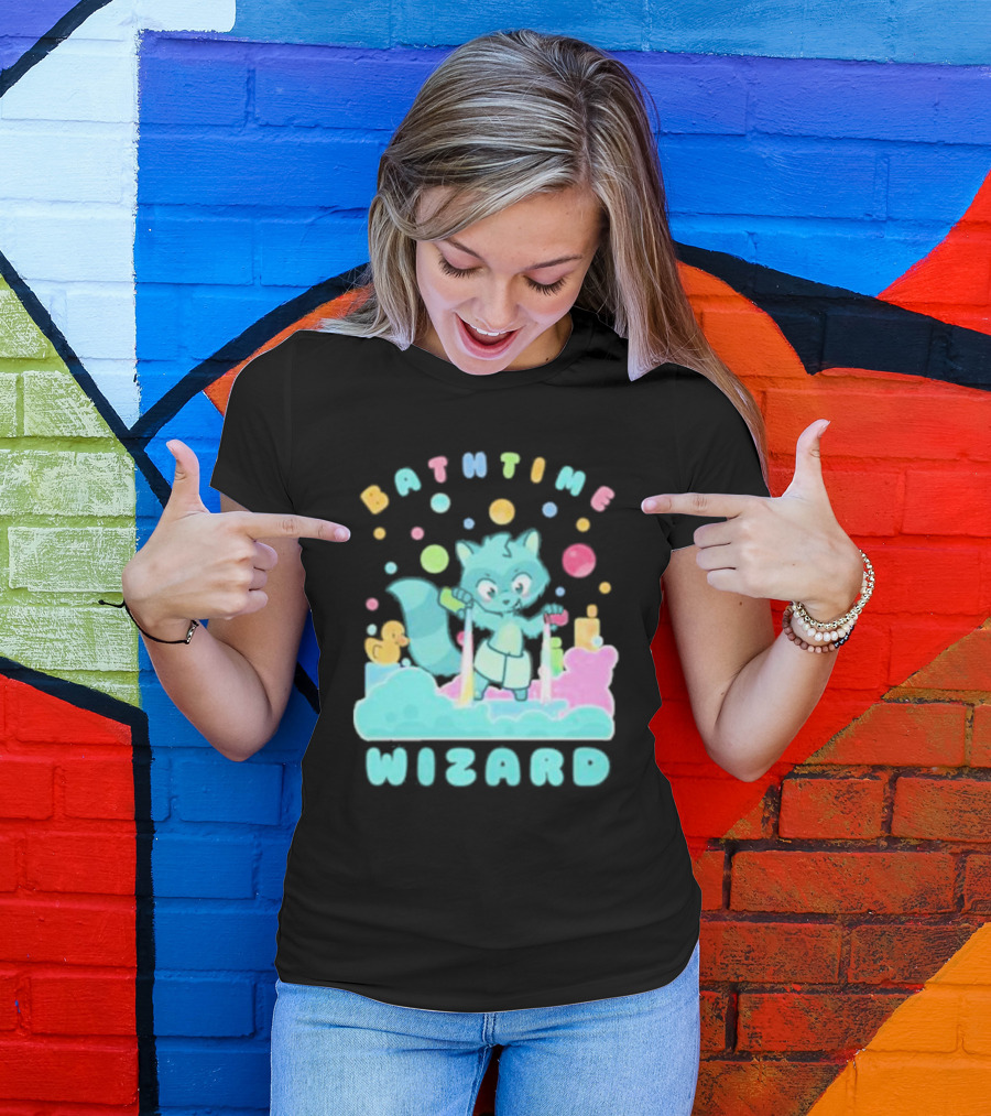 Bathtime Wizard Colorful Bubbles With Raccoon And Rubber Duck T-Shirt
