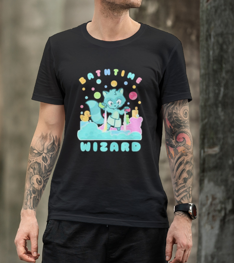 Bathtime Wizard Colorful Bubbles With Raccoon And Rubber Duck T-Shirt