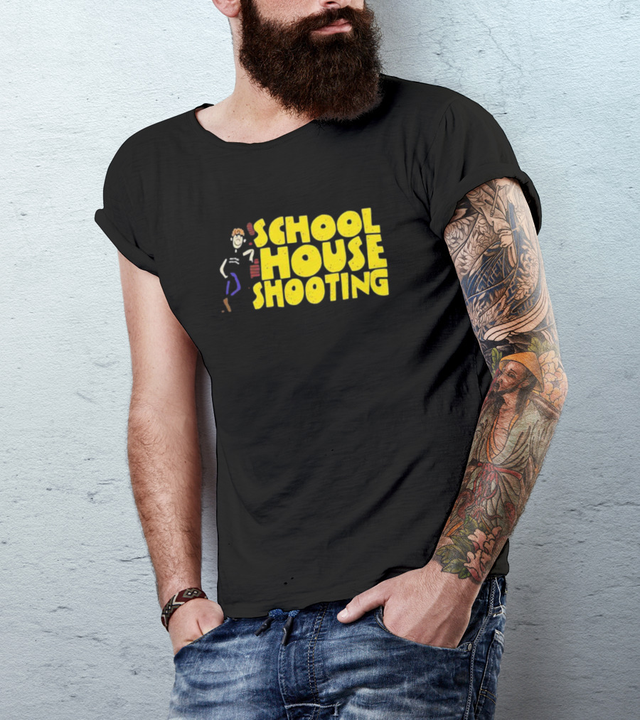 SCHOOL HOUSE SHOOTING Cartoon Character T-Shirt