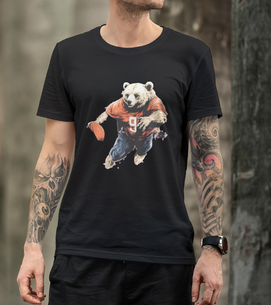 Brown Bear Number 9 Football Action T-Shirt