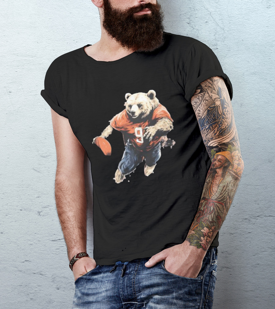 Brown Bear Number 9 Football Action T-Shirt