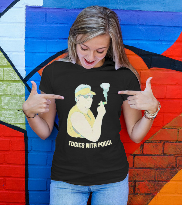 Stogies With Poggi Smoking Cigar Character In Sunglasses And Visor T-Shirt