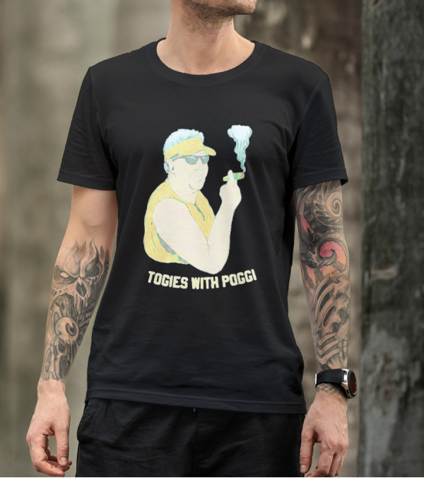 Stogies With Poggi Smoking Cigar Character In Sunglasses And Visor T-Shirt