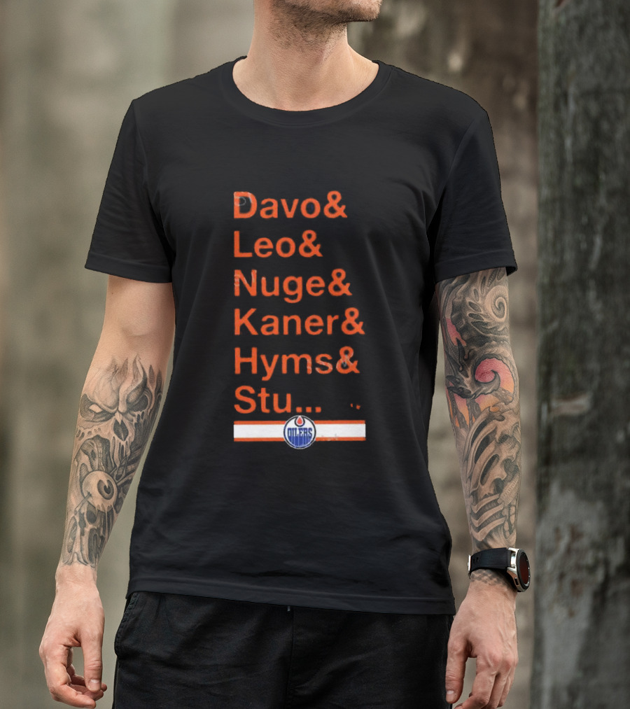 Davo Leo Nuge Kaner Hyms Stu Edmonton Oilers Logo Team Nickname Blue T-Shirt