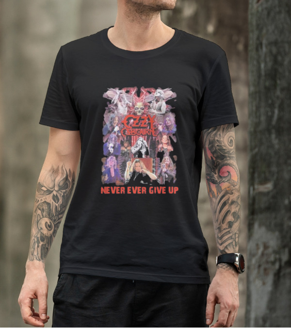 Ozzy Osbourne Never Ever Give Up Skull And Live Performances Collage T-Shirt