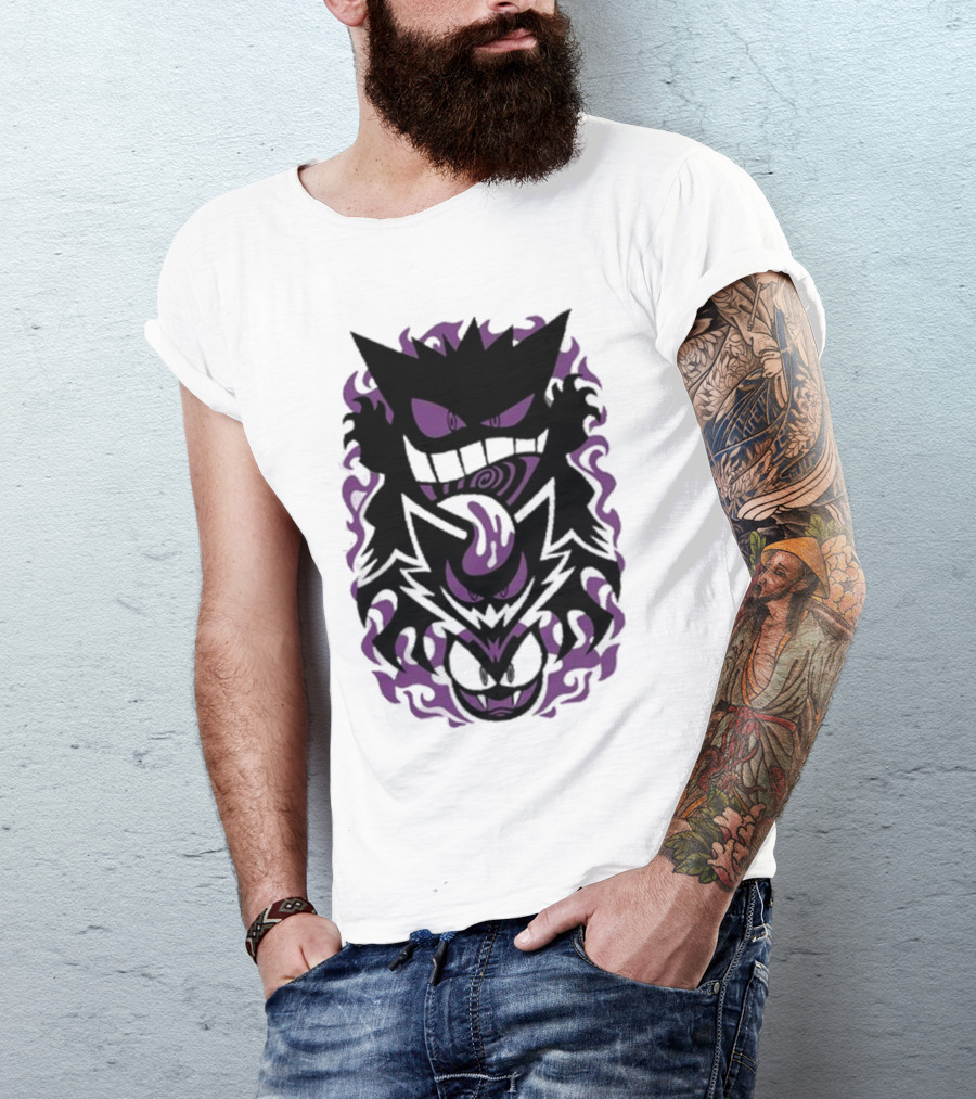 Versiris Spooky Gastly Ghouls Haunter Gengar Silhouettes With Purple Flames T-Shirt