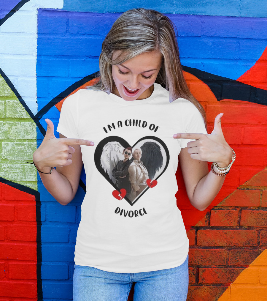 Crowley And Aziraphale I'm A Child Of Divorce Heart Wings T-Shirt