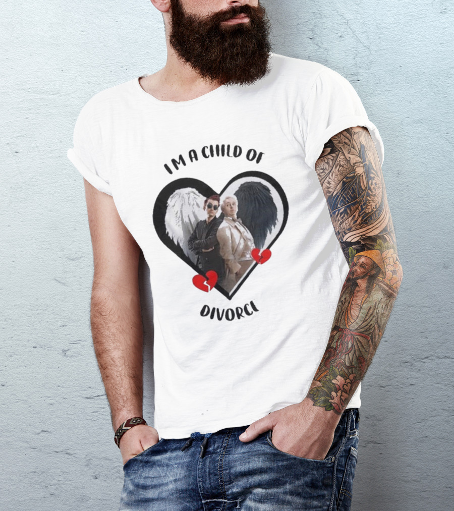 Crowley And Aziraphale I'm A Child Of Divorce Heart Wings T-Shirt