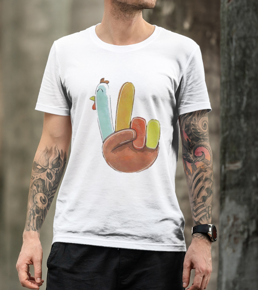 Thanksgiving Hand Gesture Cute Turkey Peace Sign Holiday Fun T-Shirt