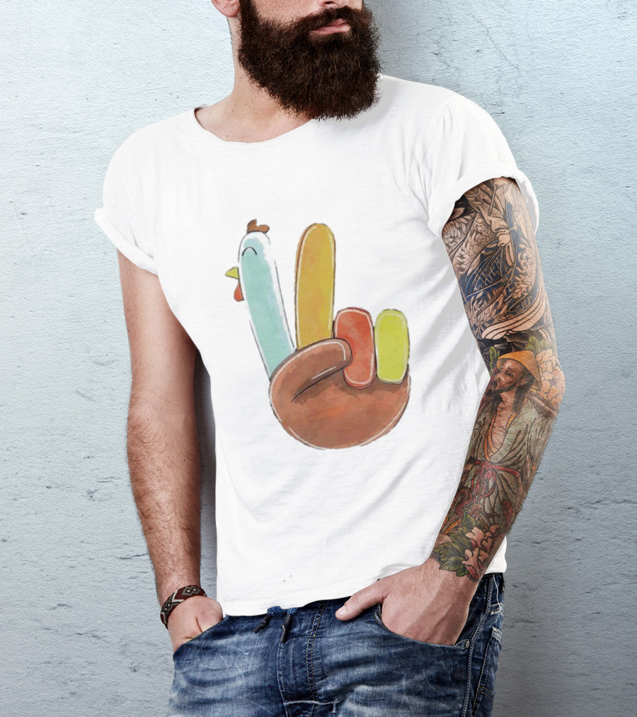 Thanksgiving Hand Gesture Cute Turkey Peace Sign Holiday Fun T-Shirt