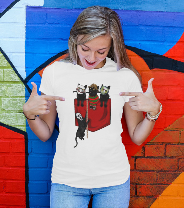 Cat Cosplay Horror Movie Characters Trick Or Treat Freddy Krueger Jason Voorhees Scream Happy Halloween T-Shirt
