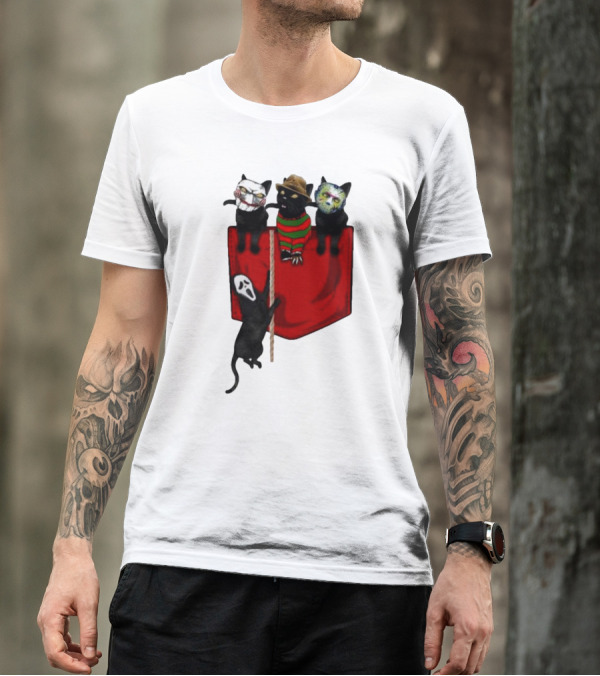 Cat Cosplay Horror Movie Characters Trick Or Treat Freddy Krueger Jason Voorhees Scream Happy Halloween T-Shirt