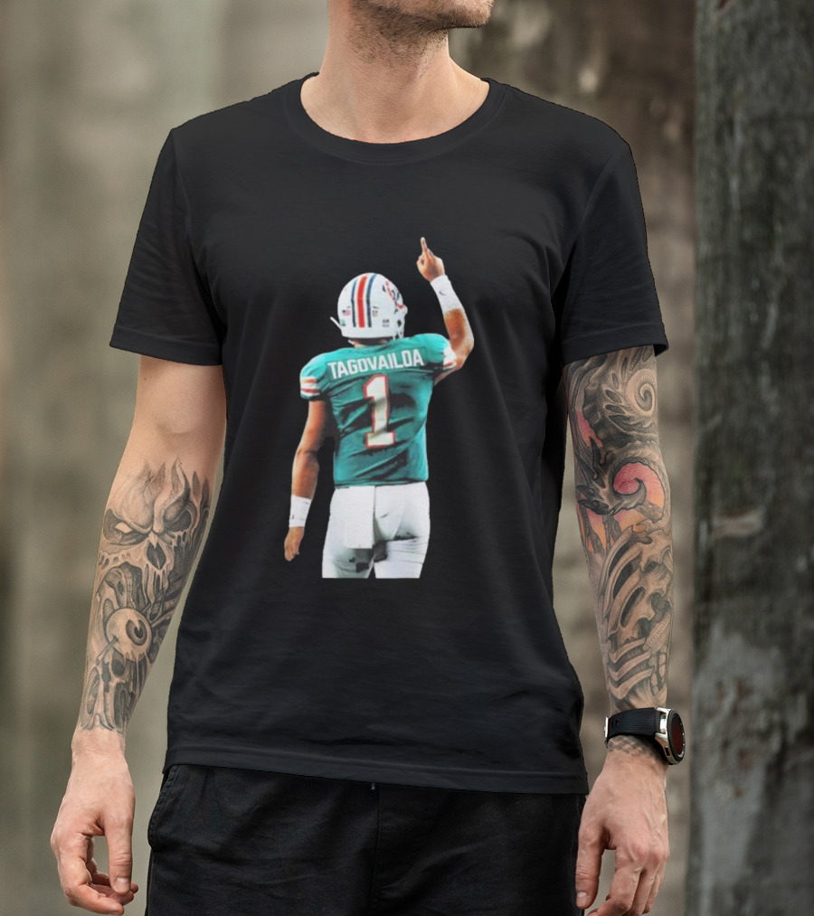 Tyreek Hill Wearing Tua Tagovailoa Number 1 Jersey Miami Dolphins Football T-Shirt