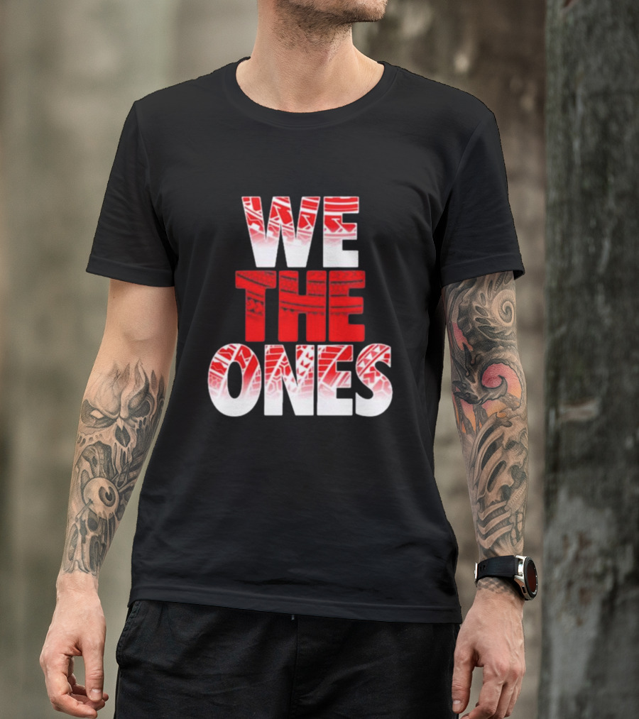 We The Ones Bold Red And White Triangular Brush Pattern Text T-Shirt
