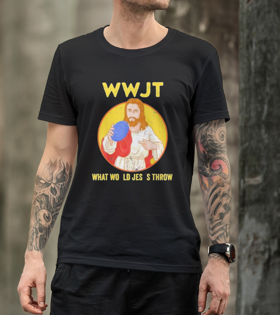 WWJT What Would Jesus Throw Frisbee Golf T-Shirt