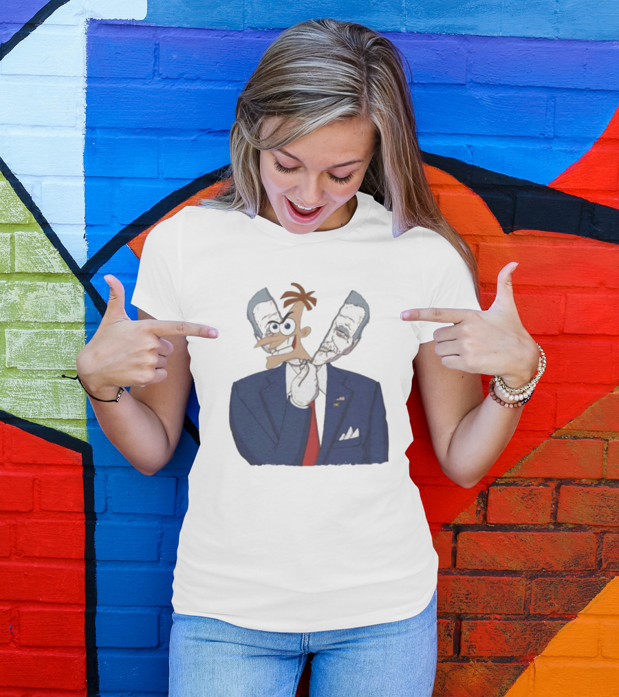 Joe Biden Dr. Doofenshmirtz Mask Illusion Suit Red Tie American Flag T-Shirt