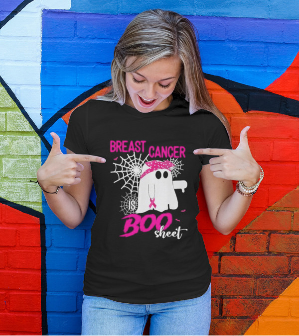 Breast Cancer Is Boo Sheet Halloween Ghost With Pink Ribbon And Spider Webs T-Shirt