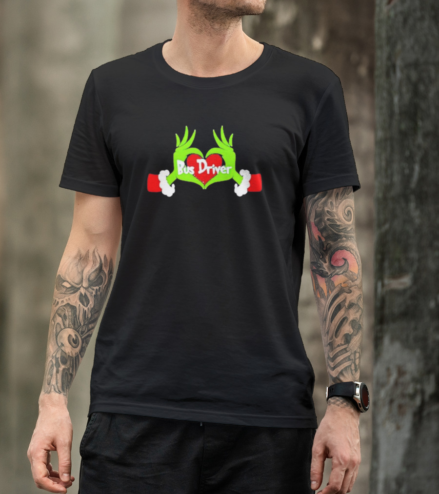 Grinch Hand Heart Bus Driver Christmas Love T-Shirt