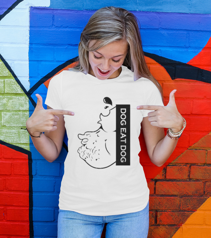 Slosh Dog Eat Dog Vertical Text Graphic With Cartoon Style Dog Outline T-Shirt
