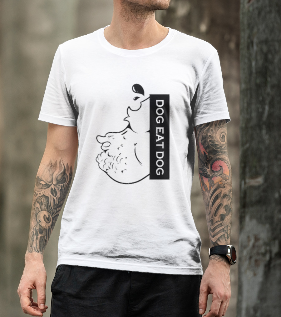 Slosh Dog Eat Dog Vertical Text Graphic With Cartoon Style Dog Outline T-Shirt