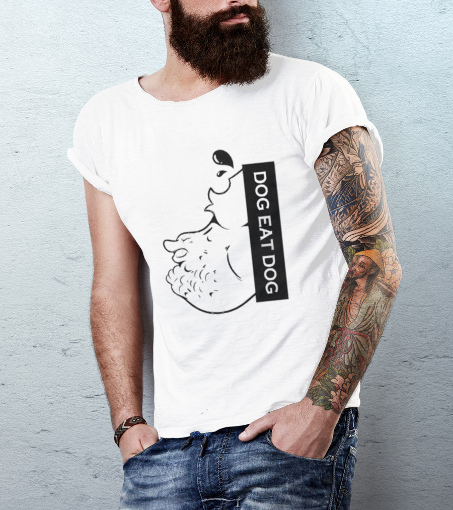 Slosh Dog Eat Dog Vertical Text Graphic With Cartoon Style Dog Outline T-Shirt