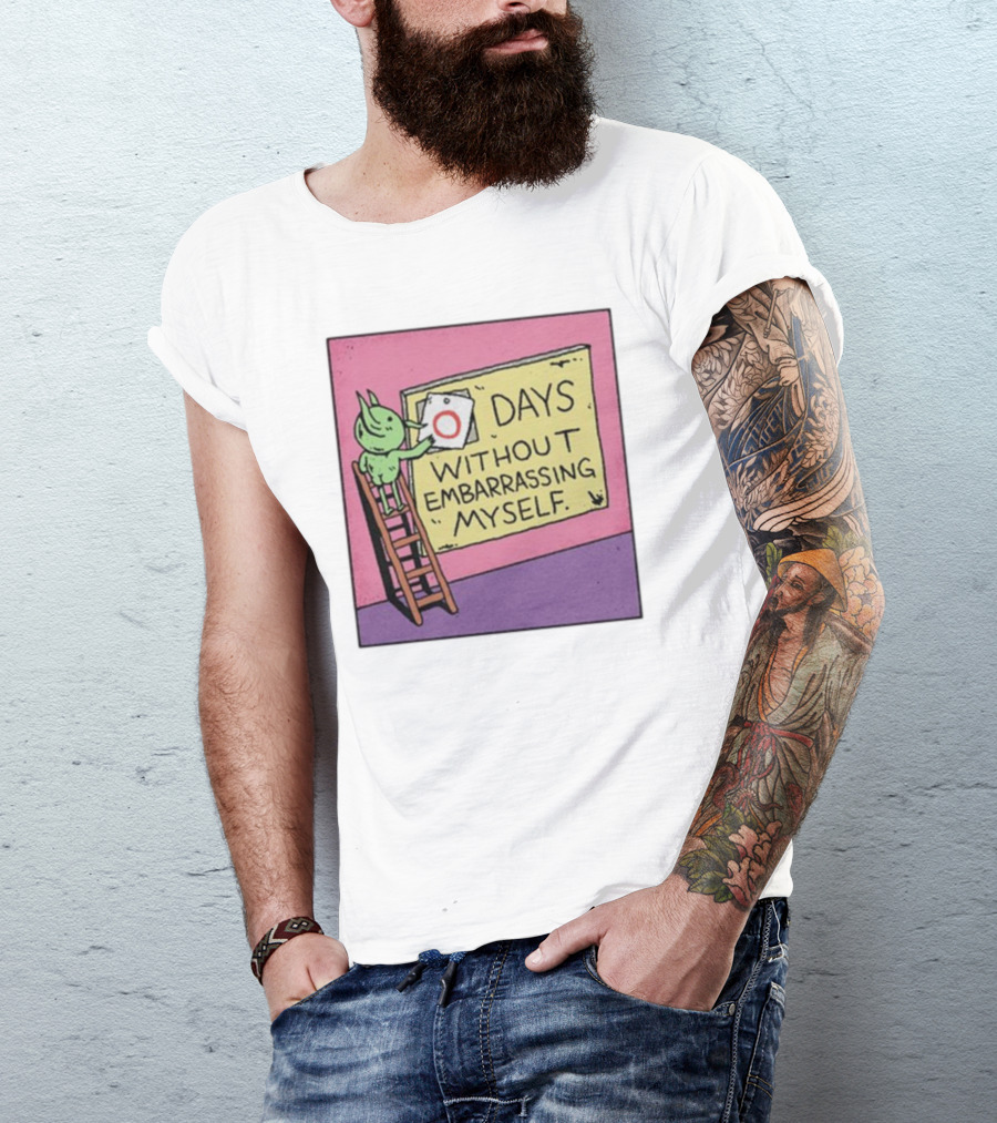Days Without Embarrassing Myself With Green Character Placing Zero On Ladder T-Shirt