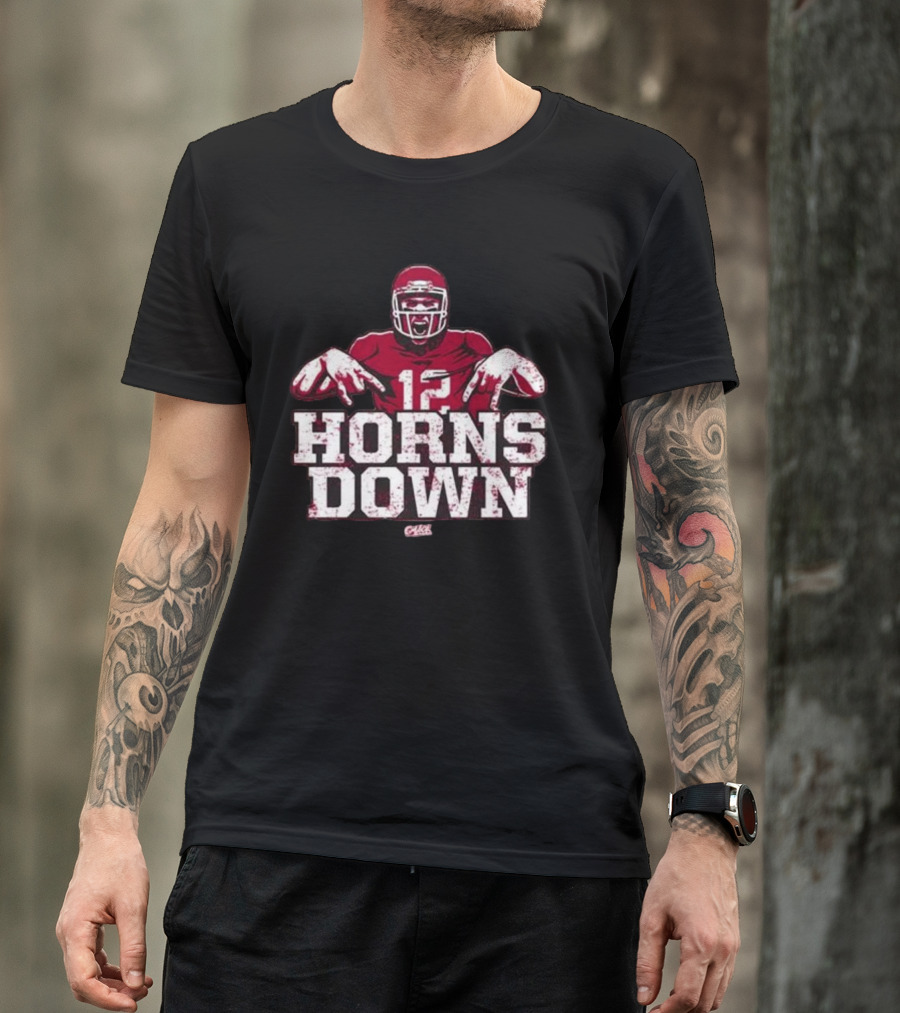 Horns Down 12 Oklahoma College Fans Football Player Gesture T-Shirt