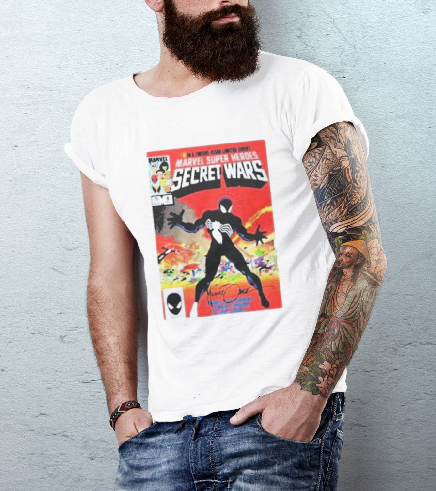 Marvel Super Heroes Secret Wars Spider-Man Black Suit Comic Cover T-Shirt