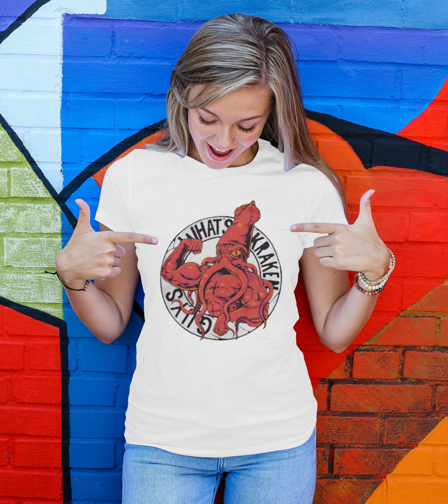 What’s Kraken Guys Sea Muscular Squid Circle T-Shirt