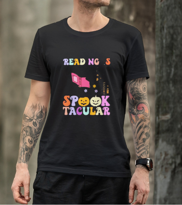 Reading Is Spooktacular Ghost Reading Book Halloween Pumpkins T-Shirt