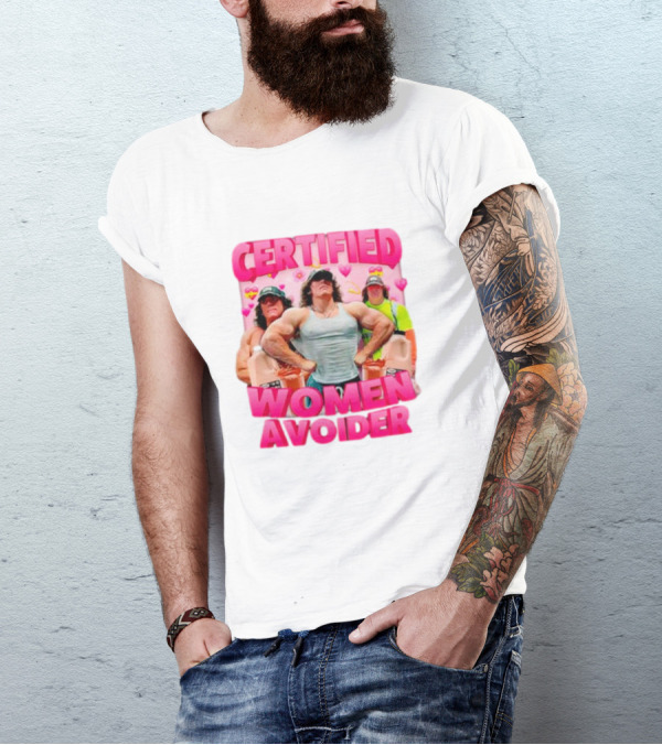 Certified Women Avoider Sam Sulek Portrait With Heart Symbols And Muscular Poses T-Shirt