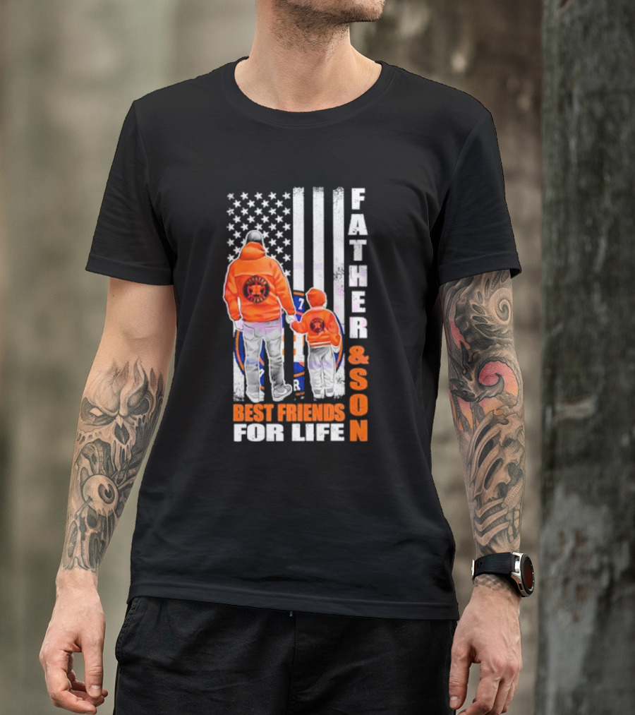 Houston Astros Father Son Best Friends For Life USA Flag T-Shirt