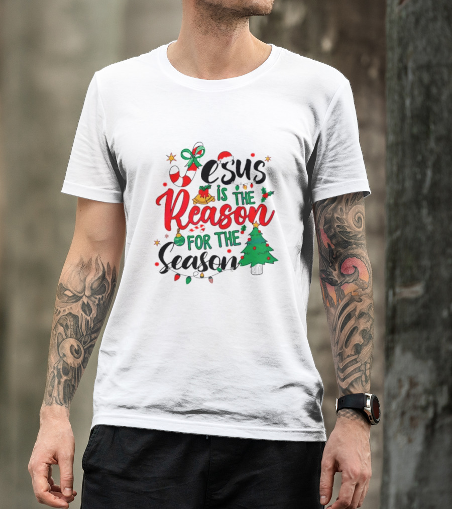 Jesus Is The Reason For The Season Christmas Tree And Candy Cane T-Shirt
