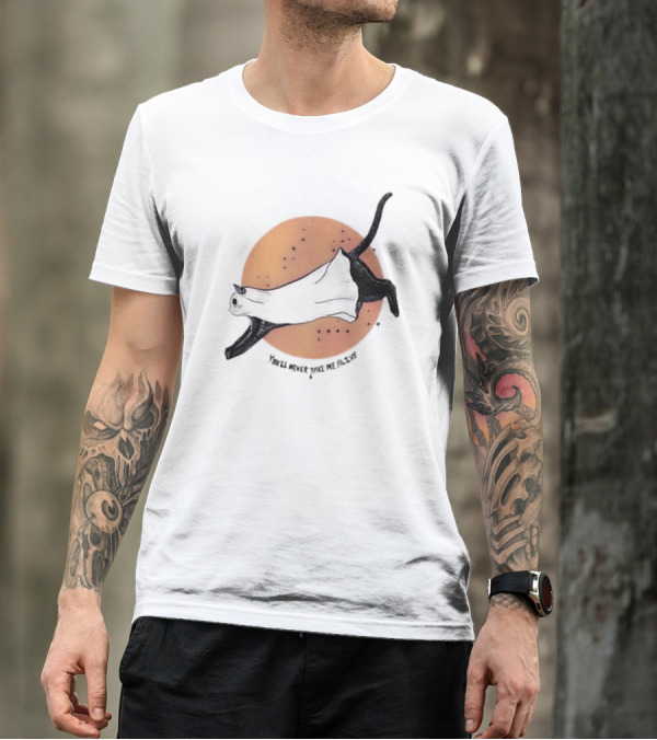 You'Ll Never Take Me Alive Black Cat Halloween Moon Escape T-Shirt