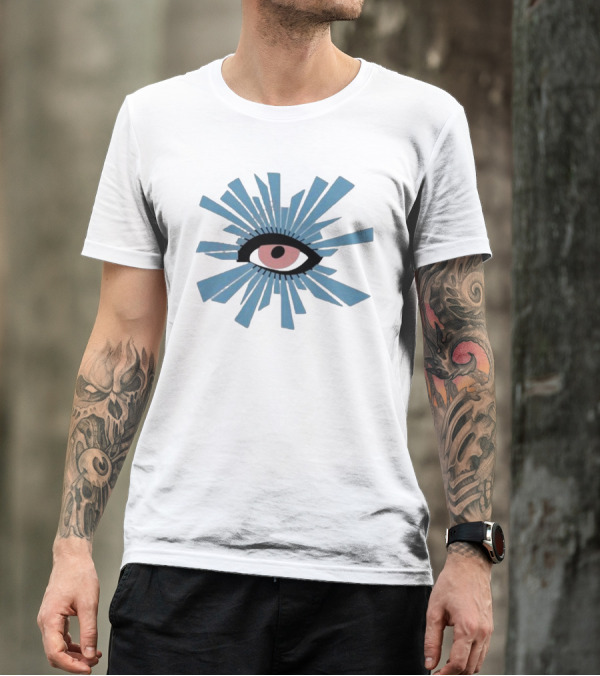In Gothic Store House Of Errors Eye Design With Radiating Blue Shards T-Shirt