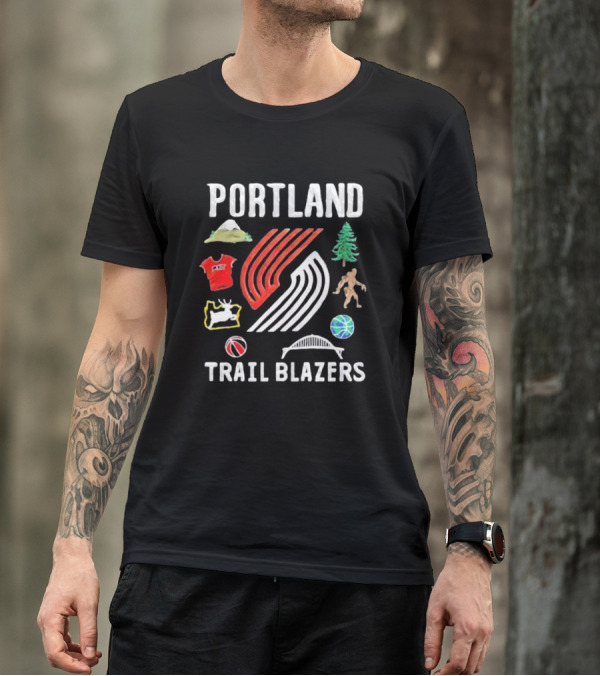 Portland Trail Blazers NBA X Market Claymation Mountains Trees Basketball Sasquatch Bridge T-Shirt