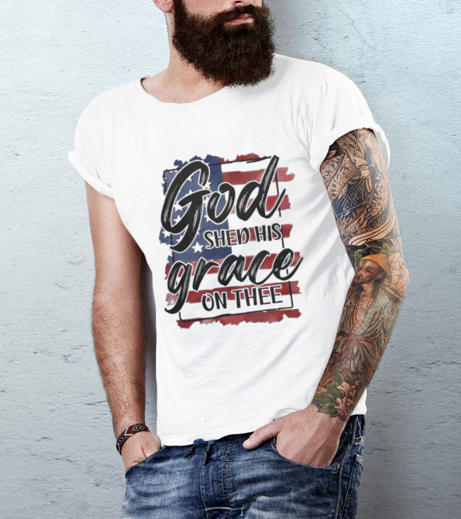 God Shed His Grace On Thee American Flag USA Patriotic T-Shirt