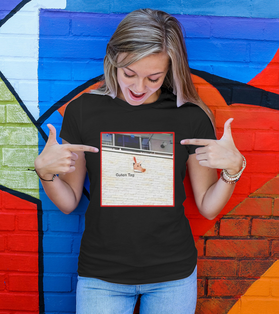 Guten Tag Pig Wall Mount With Brick Background T-Shirt