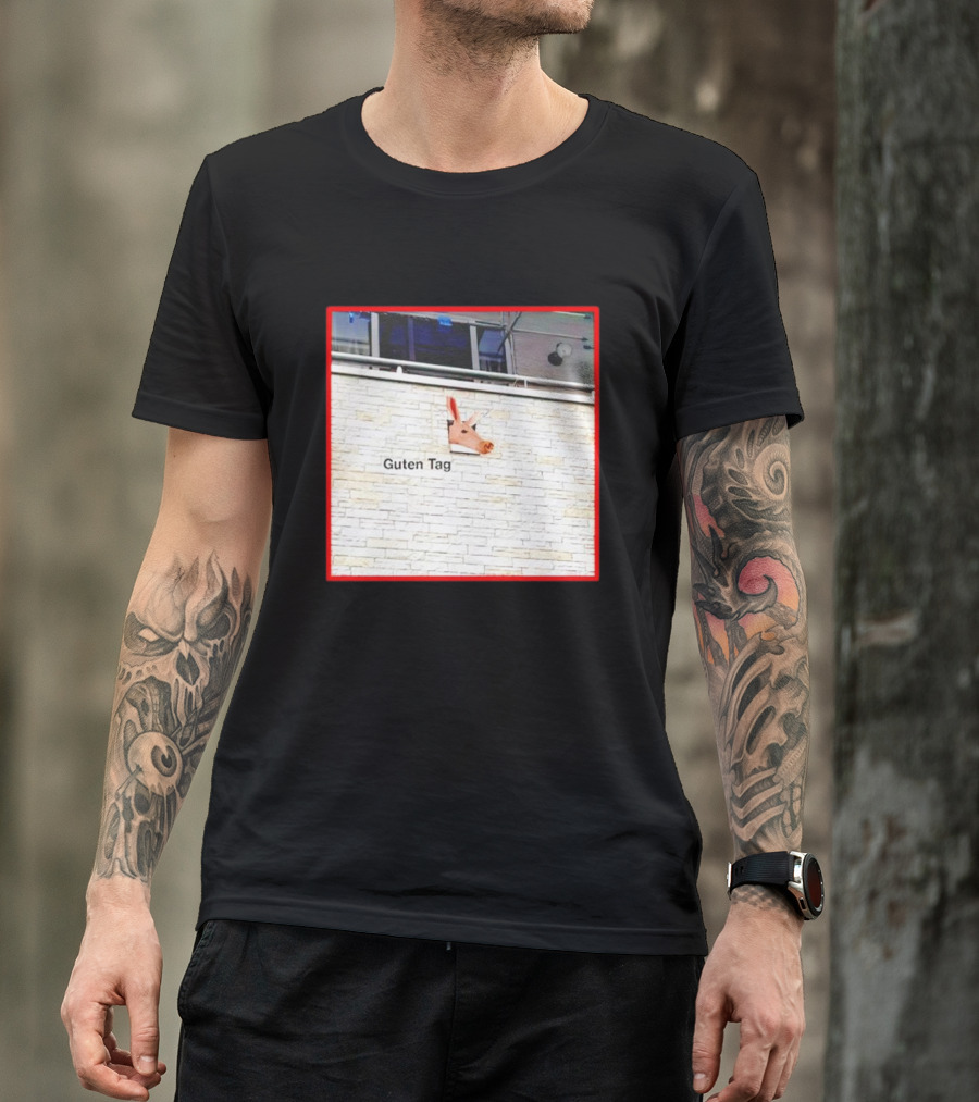 Guten Tag Pig Wall Mount With Brick Background T-Shirt