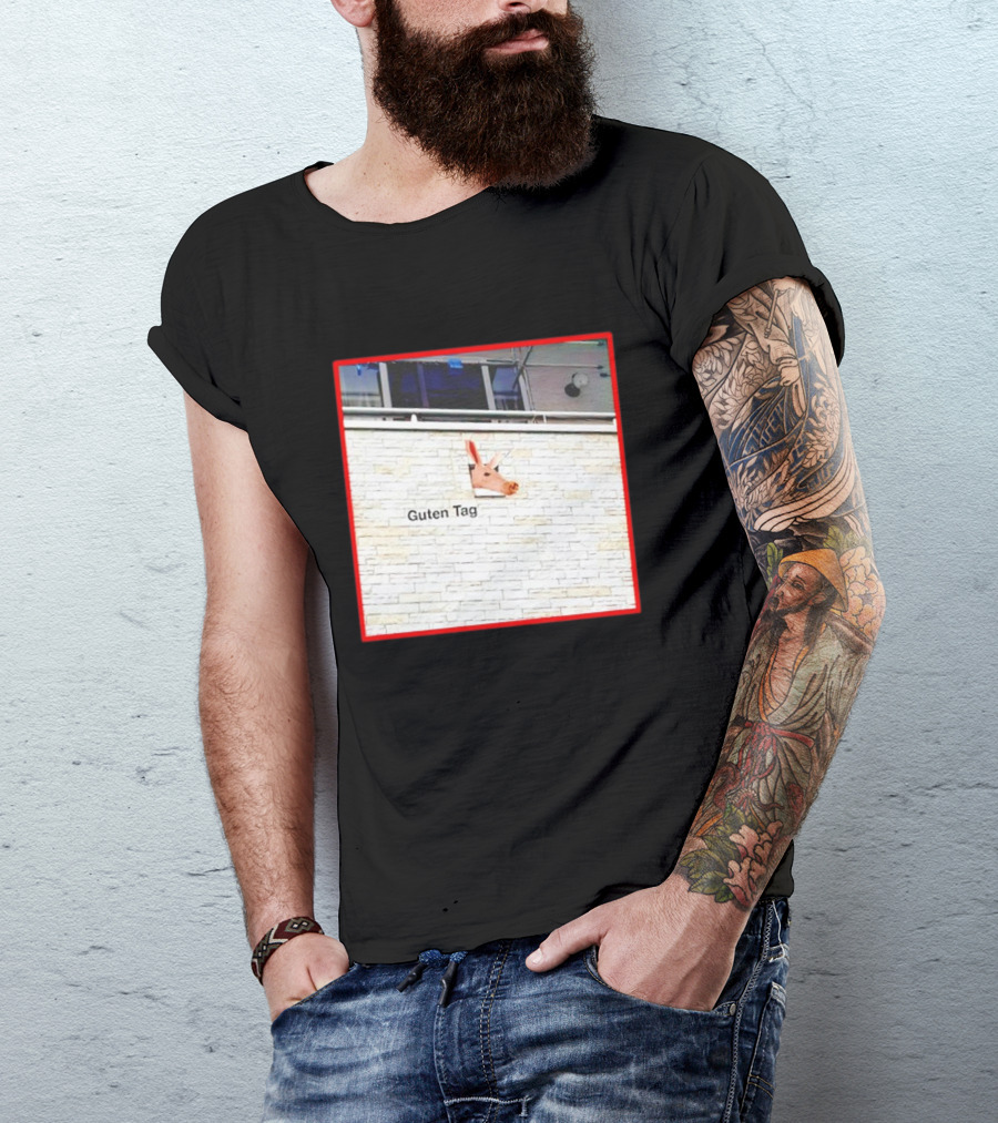 Guten Tag Pig Wall Mount With Brick Background T-Shirt