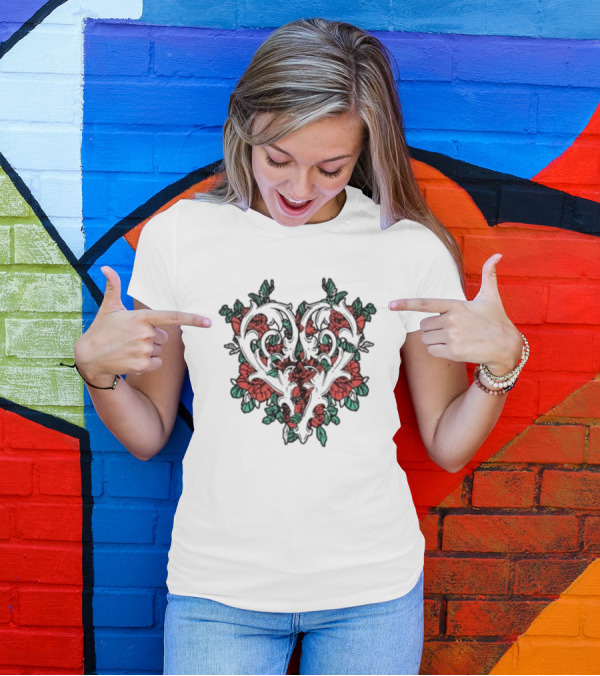 Ricky Olson Heart Floral Design Roses And Vines T-Shirt