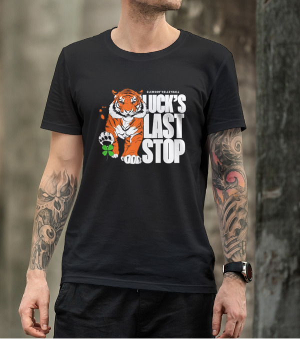 Clemson Volleyball Tiger Luck's Last Stop Tiger Paw With Clover T-Shirt