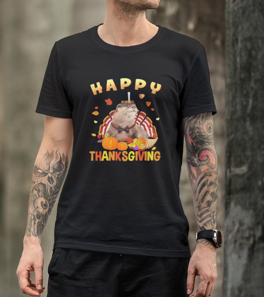 Happy Thanksgiving Otter Turkey Pilgrim T-Shirt