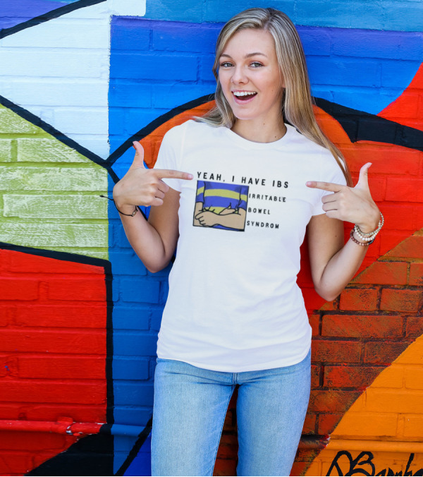 Yeah I Have IBS Irritable Bowel Syndrome Blue And Yellow Striped Shirt Holding Stomach T-Shirt
